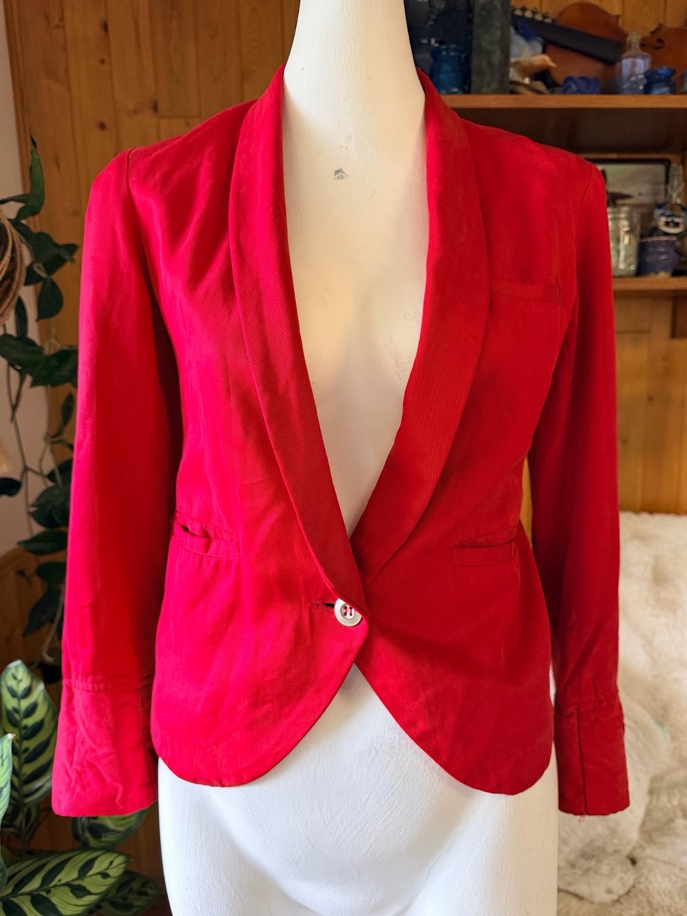 Gorgeous Anthropologie Cartonnier Red Tencel Blazer Jacket Size 0 EUC